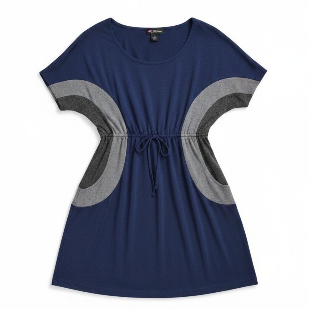 Delirious Los Angeles Navy Blue‎ Colorblock Drawstring Knit Dress, Women's Large